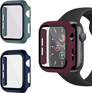 XFEN 3 Pack Hard Overall Protective Case with Tempered Glass Screen Protector Compatible with Apple Watch Series 6 SE Series 5 Series 4 40mm, Matte Hard Cover (Navy Blue-Wine Red-Pine Green)