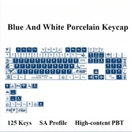 Blue And White Porcelain Keycaps 125 Keys SA Profile PBT Wooting Aula F75 RK100 Mechanical Keycap Dy