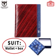 BULLCAPTAIN กระเป๋าใส่บัตรกระเป๋าสตางค์หนังสำหรับผู้ชายกระเป๋าสตางค์หนังกันขโมย RFID หลายช่องเสียบบั