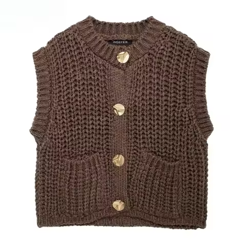 Woman Knitwears Vest Outerwears Sleeveless Brown Sweater Knit Vest Women Preppy Cropped 2026 Women S