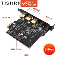 TISHRIC PCIe USB 1X to Type-E Expansion Card, 3 USB3.0 and 2 Type-C Interfaces, PCIe 3.0 1X Slot Kad
