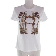 成色極佳 HERMES 24SS 4E4629DA Cartouche della Cavalleria 100%純棉短袖T卹，白色，尺寸34，法國製造，正品，女款