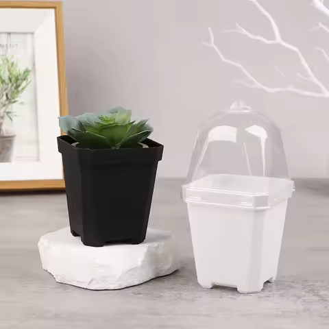 5Pcs Square Small Flower Pot Nursery Pot with Humidity Dome Transparent Gardening Pot Square Flower 