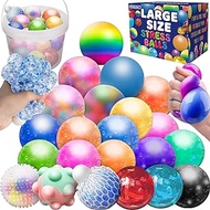 22 Pack Fidgets Stress Balls for Kids Adults, Squishies Ball Toys Pack, Stress Relief Sensory Stress Ball for Autism, ADD, ADHD, Squishy Toys for 3 4 5 6 7 8 9 10 Boys Girls Gifts