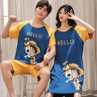 Baju Tidur ◈❖❃ couple pyjamas set cotton nightwear plus size romantic cartoon one piece luffy women sleepwear nightdress baju tidur men pajamas short sleeve with pants