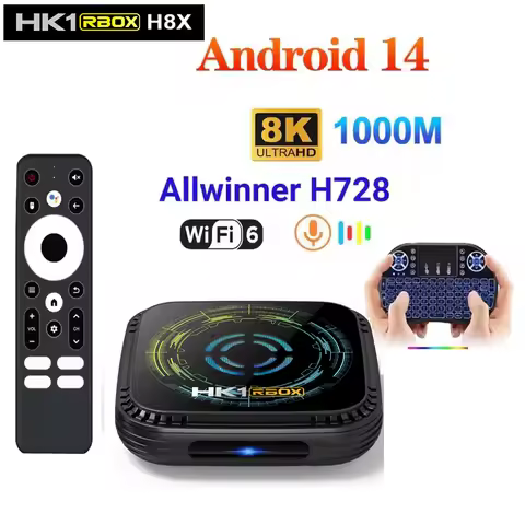 2025 HK1 RBOX H8X TV BOX 4G 64G Android 14 Allwinner H728 Quad Core 4K 8K 1000M Ethernet Wifi6 Smart