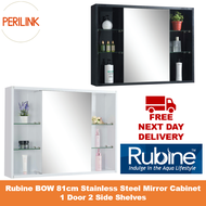 Rubine BOW 81cm Stainless Steel Mirror Cabinet 1 Door 2 Side Shelves RMC-1581D1S2 BK / RMC-1581D1S2 WH