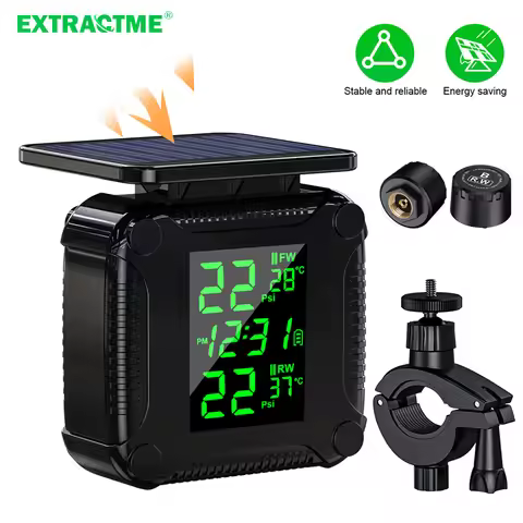 Extractme Tire Pressure Monitoring System Waterproof LCD Display Motorcycle TPMS Solar Charge Tyre T