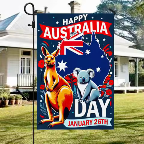 Happy Australia Day January 26th Koala and Kangaroo Garden Flag - House Flag ZZU WWL