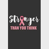 Stronger Than You Think: Notebook A5 Size, 6x9 inches, 120 lined Pages, Breast Cancer Awareness Pink Ribbon Warrior Fighter