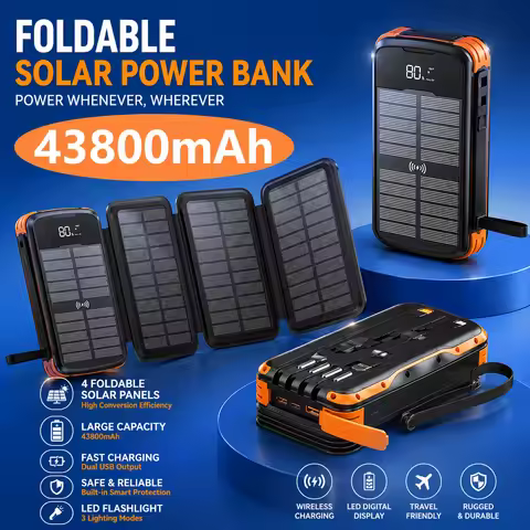 40000mAh Solar Power Bank Fast Wireless Charger Powerbank for iPhone Samsung Xiaomi PD20W Fast Charg