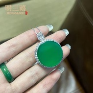 綠玉髓圓形吊墜 瑪瑙吊墜 滿鑽鑲嵌圓餅玉髓掛件 吊墜