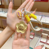Pure Gold 999 rich flower key chain bag pendant Gift Girlfriend Girlfriend Gift Gold Small Gift Gold