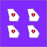 4 Pack | I Love Georgia State Shaped Decal Sticker with Red Heart | Water Proof 3.5 Inch | GA | Appl