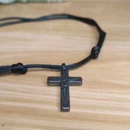 JESUS CROSS STONE NECKLACE BLACK ROPE Stone CROSS Necklace/