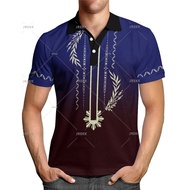 2024 New breathable mesh Polo shirt Philippine Ethnic Tribal Modern Barong Short Sleeve quick drying