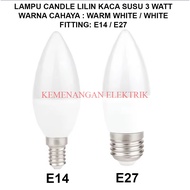 LILIN 3 WATT MILK GLASS CANDLE LED LAMP E27 FITTING E14 3WATT 3W DECORATIVE LED