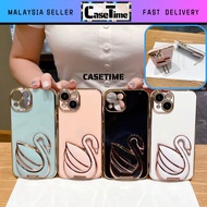 IPH 13 14 15 16 Plus Pro Max electroplated swan stand holder soft phone case casing cover 手机壳