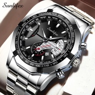 Sunlifex Jam Tangan Pria Calendar Bercahaya Dewasa Original Tali Stainless Steel Jam Tangan Cowok