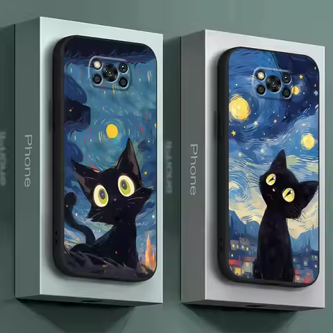 Van Gogh Art Cute Kitty Cover Silicone Phone Case for Xiaomi Poco F5 M4 Pro 5G M3 X4 GT F1 M5 C50 C5