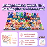 8-in-1 Matching Board Educational Toys for Children - Wooden Puzzle Letters, Numbers, Fruits, Animal