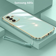 Casing Samsung A05s Case Solid Color Plating Cover Lanyard Soft TPU Phone Case Samsung Galaxy A05s