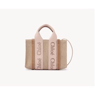[PRE-ORDER] CHLOE WOODY MINI TOTE BAG IN LINEN CANVAS (BLUSHY BEIGE / BLUISH GREEN)