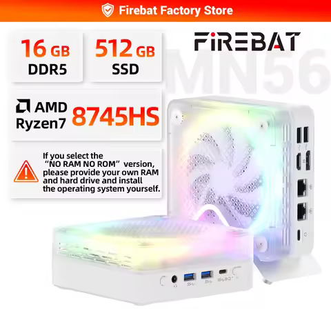 FIREBAT MN56 MINIPC RGB Fan Gaming Desktop with AMD R7-8745HS USB4 16GB DDR5 RAM 512GB ROM Double RJ