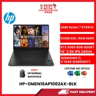 HP-OMEN16AP1002AX-BLK-AMDRYZEN7-8745HX,16GBR5,512GBSSD,RTX50608GVR7,16"FHD,W1164,2YRS