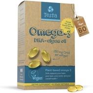 Testa Omega 3 Supplement - 250mg DHA from Algae Oil - Vegan Omega 3 - Supports Brain, Eye & Joint He