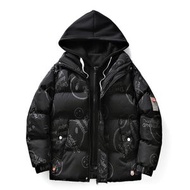 高級感羽絨服男假兩件連帽冬季潮流寬鬆加厚學生新國標白鴨絨外套