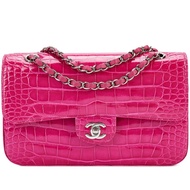 Chanel Fuchsia Shiny Alligator Timeless Classic Double Flap Silver Hardware, 2016-17