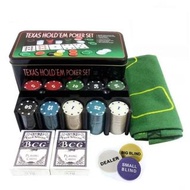 Gambling Set Blackjack Texas Hold'em Black Jack Board Poker 2 Decks Casino Chips 200 Pcs Chip Rack B