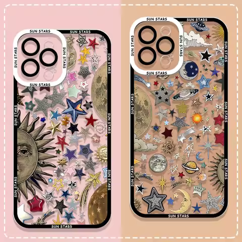 Retro Style Face Sun Moon Stars Phone Case for OPPO Reno 13 11F 10 12 Pro Plus A79 5G A78 A74 Realme