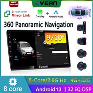 Evean 4G 32G Octa Core Android12 Car Radio Android Player Wireless Carplay And Android Auto 2 din Multimedia Player 360 Panoramic Camera System