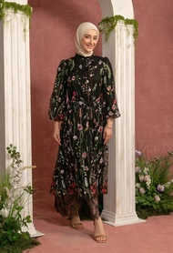 Dress Wanita Zalia Embroidery Lace Tiered Dress Black Yenrikasusi