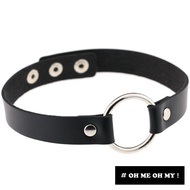 F/Trap Girl/Metal Ring Leather Necklace/Dark Necklace/Necklace Necklace/Ring Ring/Textured Leather/E