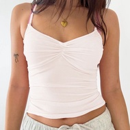 Aesthetic White Lace Trim V Neck Camisole Women Summer Sleeveless Vest Cottage Fairycore 00s Retro Y