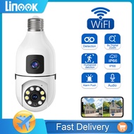 Linook กล้องวงจรปิด 360 Wifi กล้องวงจรปิดหลอดไฟ IP กล้องกันน้ำเลนส์คู่ Wifi 1080P 360 กล้องวงจรปิดไร้สายหลอดไฟพร้อมสัญญาณเตือน (APP: YILOT)