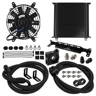 Black Oil Cooler Kit 30-40 Row AN10 Universal w/ Bracket Kit Thermostatic 73 ±0.5°+7'' Electric Fan 