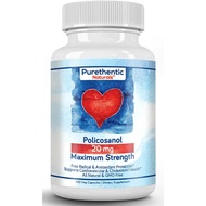 Purethentic Naturals Policosanol 100 Vegan Capsules 20MG for Heart &amp; Cholesterol Health Support, Polycosanol from Pure Sugar Cane with No Unnecessary Fillers