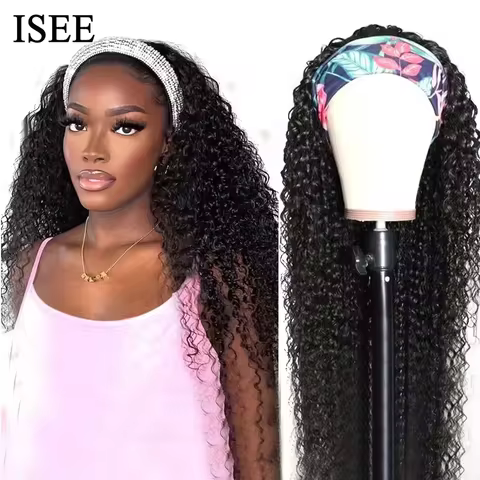 Kinky Curly Women's Headband Wig ISEE HAIR Scarf Wig Brazilian Human Hair Wig Sale Deep Curly Headba