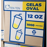 HANA Ready Stock 12OZ Oval Plastic CUP 14 OZ/ 16 OZ/ 1 CARTON/ 1 BOX CONTAINS 1000 PCS (CUP)
