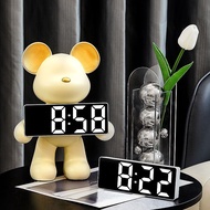 Violent BearLEDCreative Mirror Alarm Clock Bedroom Desktop Clock Decoration Multifunctional Electronic Clock Desk Clock Clock