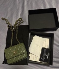 🌸日本中古品代購 CHANEL古巴綠trendy cc 迷你鏈條卡包 閑置品未使用品 | 預訂約2-3星期