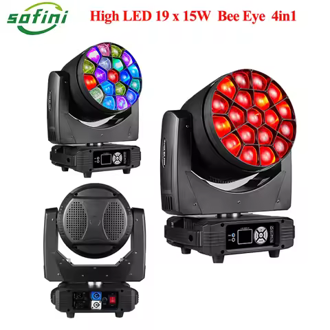 Bee Eye 19X15W Zoom Wash Moving Head Lights DMX512 DJ Beam Disco Party RGBW LED Focusing Stage Equip