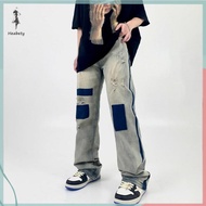 FUJIAS2🦋 Quần jean rách lỗ thường ngày quần jean rộng thùng thình Quần Jean Nam Y2K Quần short denim