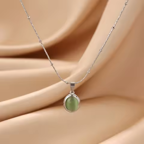Stone Opal Oval Necklace For Women Stainless Steel Oval Stone Pendant Necklace Wedding Aesthetic Fas