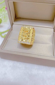 Nhẫn nam kiểu vuông chạm hình rồng mạ vàng 18k