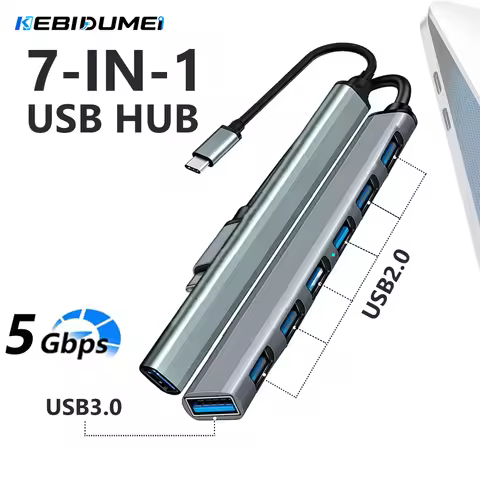 KEBIDUMEI USB 3.0 HUB 7 In 1 Docking Station 5Gbps High Speed Data Transmission Splitter OTG Adapter